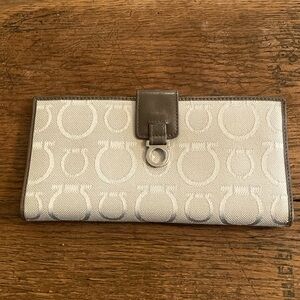 Salvatore Ferragamo Gancini Canvas & Leather Long Wallet Like New!